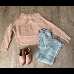 Cropped fuzzy mid-tone pink sweater, size M